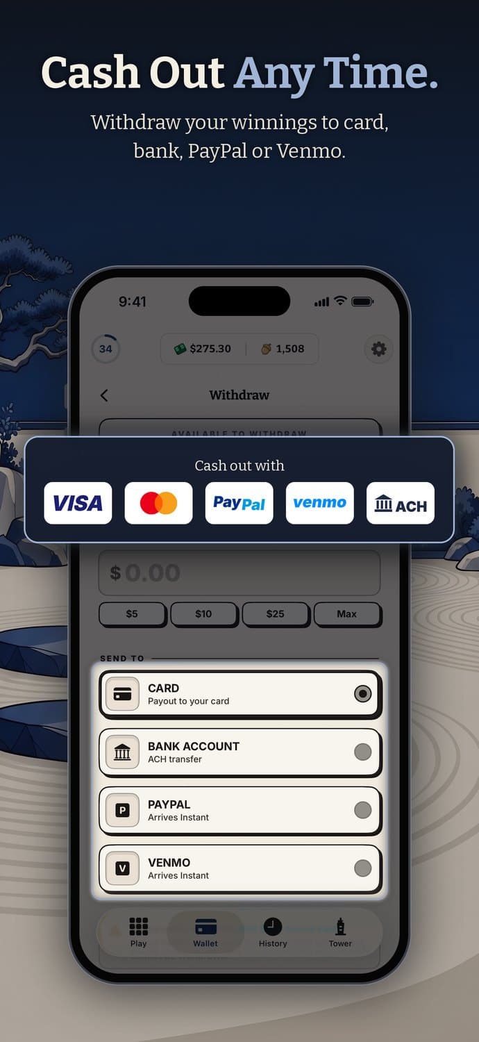 Cash out any time
